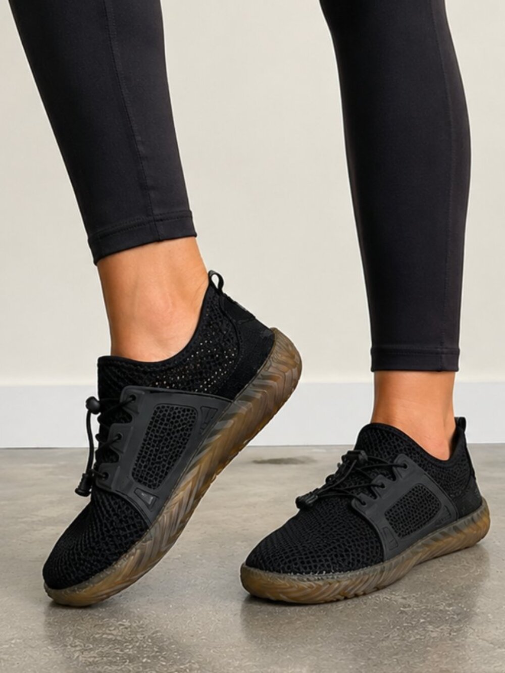 Women's Black Athletic Knit Slip-On Sneakers